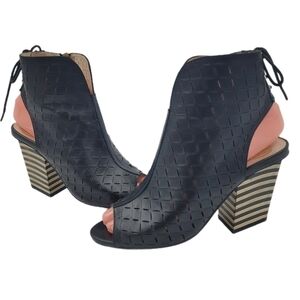 House of Harlow 1960 Women's Black Rilie Open Toe Leather Booties Size EU 36